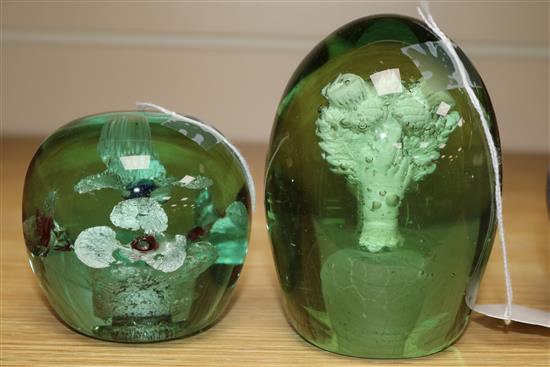 A Kilner two colour dump paperweight and a sulphide dump paperweight